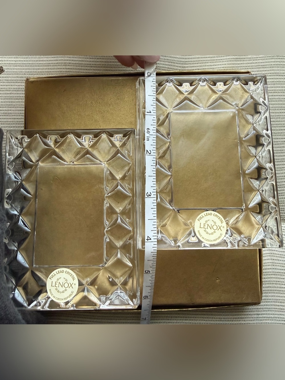 2 small Lenox Clear Crystal Czech Republic Faceted Rectangle Photo Vintage Frame - Picture 13 of 15